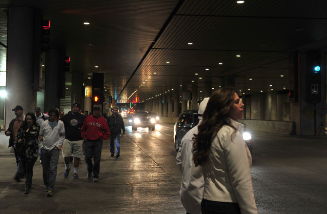 Tunnel beneath Dallas convention center seen as pedestrian thoroughfare
