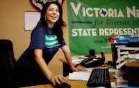 Victoria Neave, the Democratic candidate for Texas House District 107, works phone banks at her campaign office in Garland. (Anja Schlein/Special Contributor)