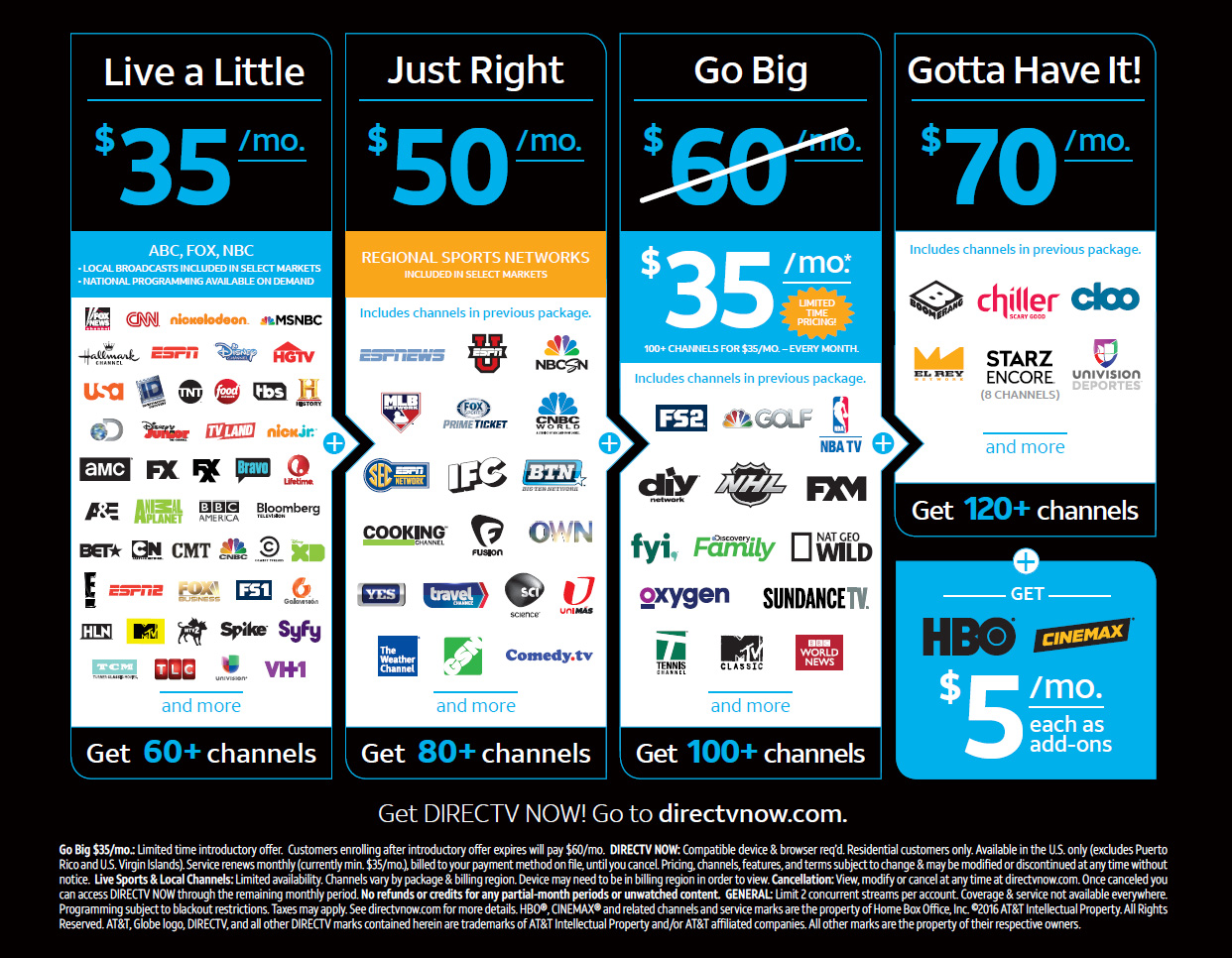directv packages internet and cable