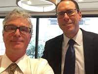 Watchdog Dave Lieber and AT&amp;T president and CEO Randall Stephenson in Stephenson's office talking about AT&amp;T's customer service. Stephenson is now trying to buy Time Warner.