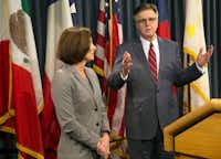 Lt. Gov. Dan Patrick and Sen. Lois Kolkhorst introduced Senate Bill 6, known as the Texas Privacy Act, which responds to the federal mandate of transgender bathrooms, showers and dressing rooms in all Texas schools. (Ralph Barrera/Austin American-Statesman)