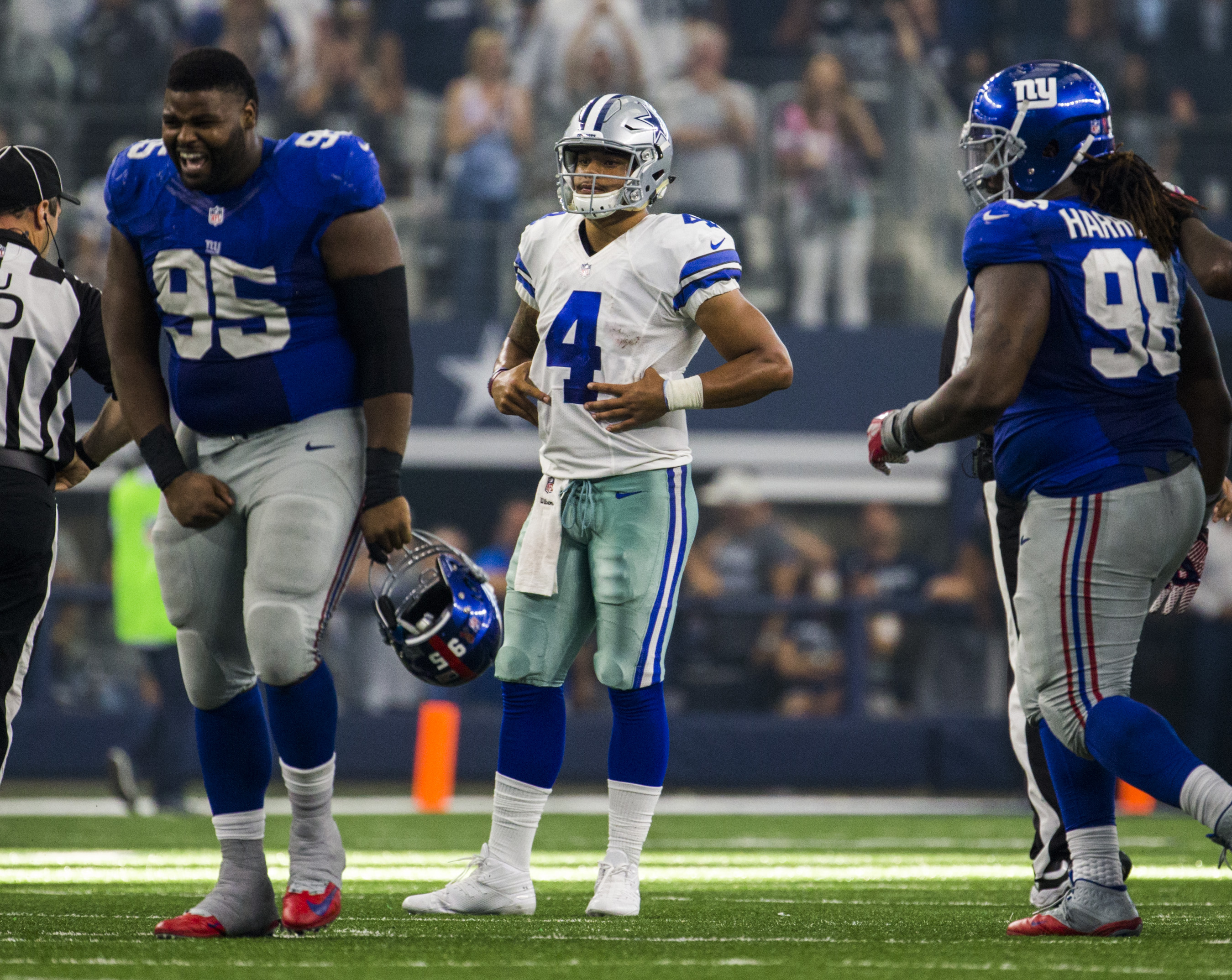 New York Giants defensive tackle Johnathan Hankins (95) celebrates after he  makes a tackle in an NFL football game between the New York Giants and  Dallas Cowboys on Sunday, October 19th, 2014