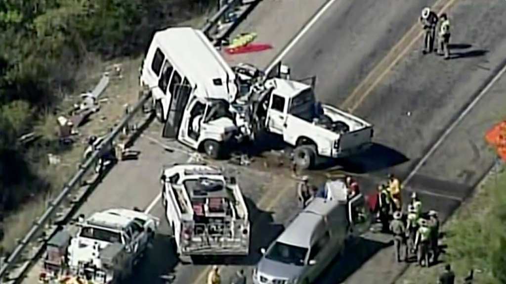 Watch Video shows pickup drifting before it hit church bus, killing 13