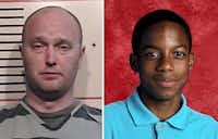 Roy Oliver, fired Balch Springs police officer, is shown in a Parker County Jail booking photo after he turned himself in on a charge of murder in the shooting and killing of 15-year-old Jordan Edwards (right).(Parker County Sheriff's Dept.)