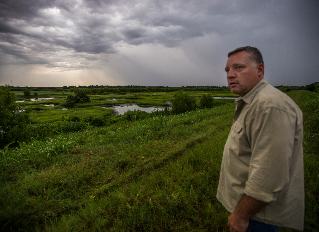 Chris Jackson looks for wildlife at the Village Creek Drying Beds in Arlington. The old wastewater treatment facility has been overtaken by foliage and wildlife, and it's a popular bird spotting location. (Ryan Michalesko/Staff Photographer)