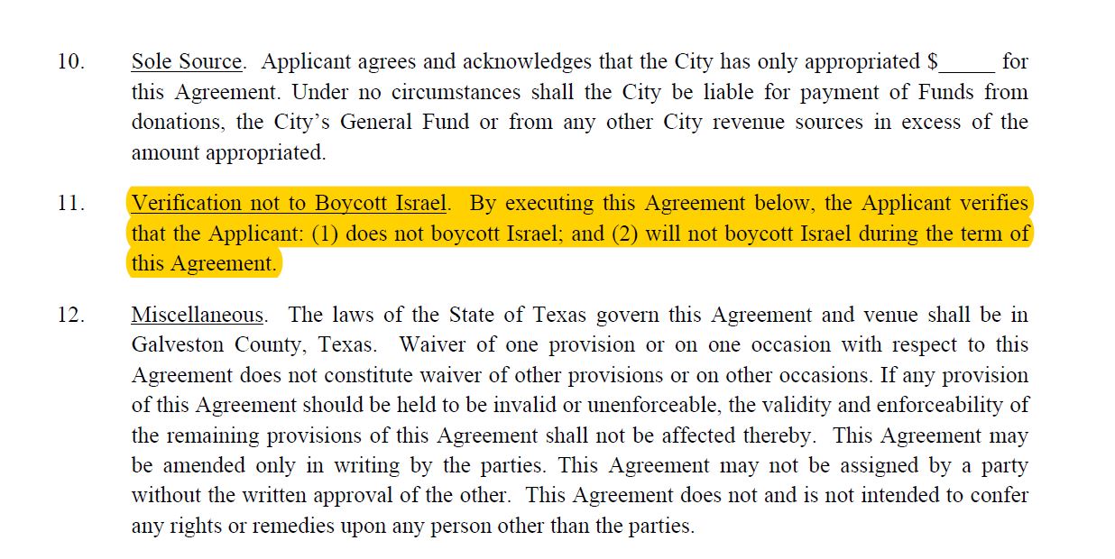 Excerpt from the city of Dickinson Hurricane Harvey Repair Grant Application and Agreement.&nbsp;