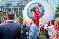 A tall skeleton like figure walks among the party goers at the Eye Ball Party downtown celebrating the Dallas Art Fair in 2017. (Ron Heflin/Special Contributor)&nbsp;(Ron Heflin/Special Contributor)