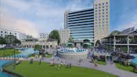 A 200-room hotel, restaurants, apartments and a water feature would be constructed in the first phase of the Collin Creek Mall project.(Centurion American Development)