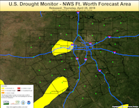 Portions of Tarrant County are abnormally dry on the U.S. Drought Monitor issued April 25, 2019.(National Drought Mitigation Center /U.S. Drought Monitor)