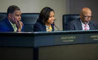 From left, DeSoto City Council members Kenzie Moore III, Candice Quarles and Dick North during a DeSoto City Council meeting at the Jim Baugh Government Building at DeSoto Town Center in DeSoto, Texas on Tuesday, March 19, 2019.&nbsp;(Daniel Carde/Staff Photographer)