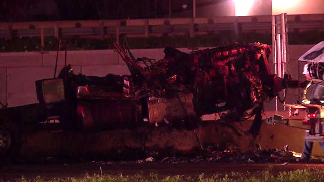 18wheeler catches fire after four vehicle crash in Lewisville that