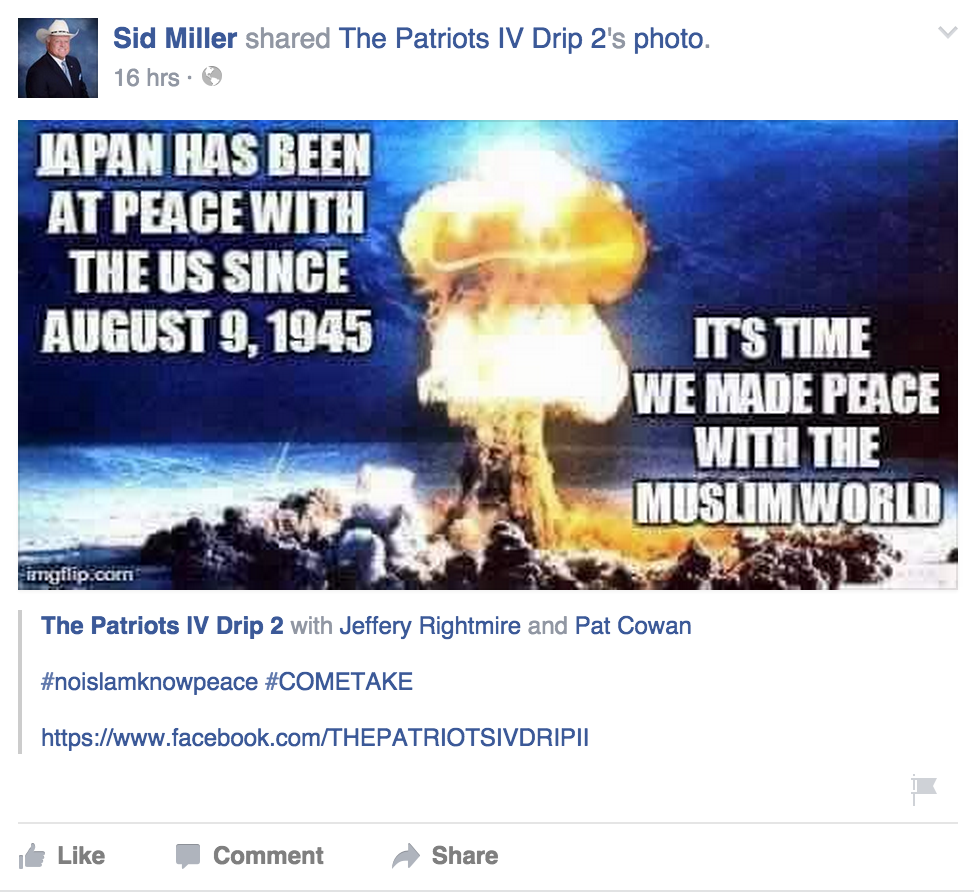 Texas Ag Commissioner Sid Miller Shares Facebook Photo About Bombing