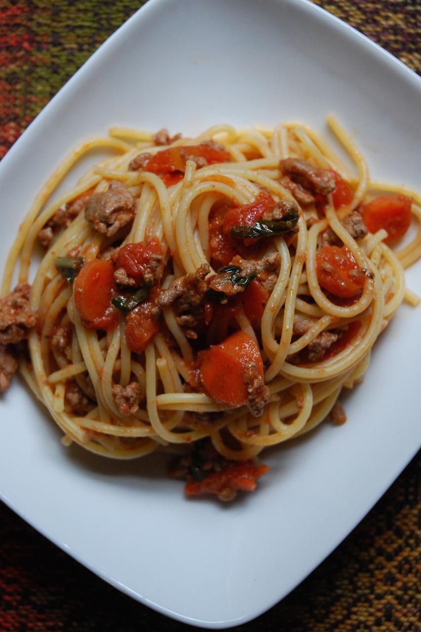 Carrotbasil spaghetti meat sauce You won’t miss the onions and garlic